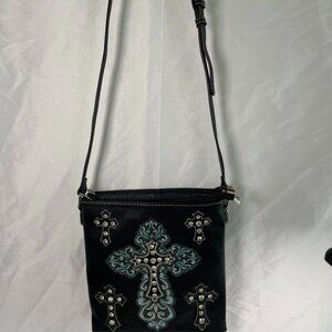 Cross Embroidered Floral Pattern Crossbody Purse Bag